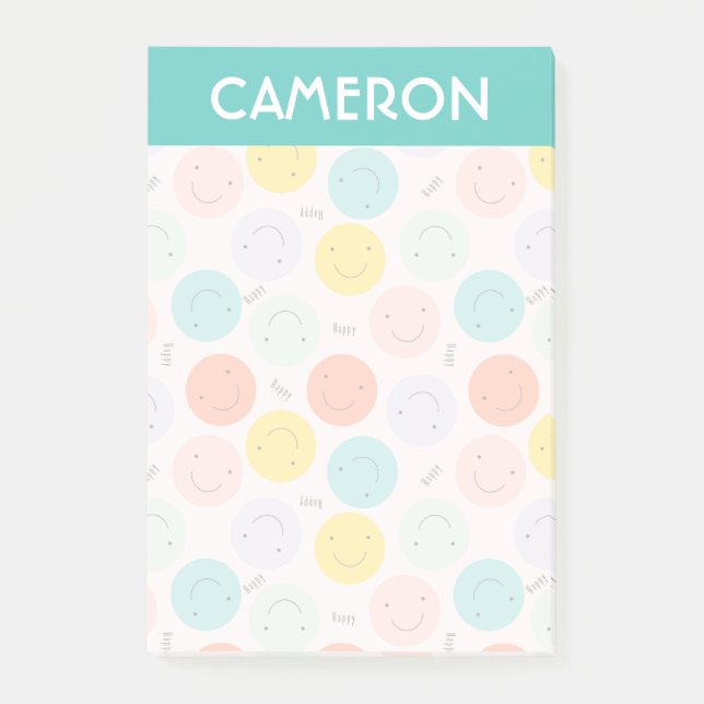 Notas Post-it® Colorido Patrón sonriente de cara feliz (Anverso)