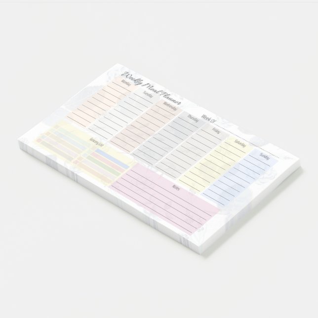 Notas Post-it® Colorido planificador semanal de comidas (En perspectiva)
