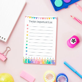 Notas Post-it® Coloridos lápices y estrellas Lista importante par