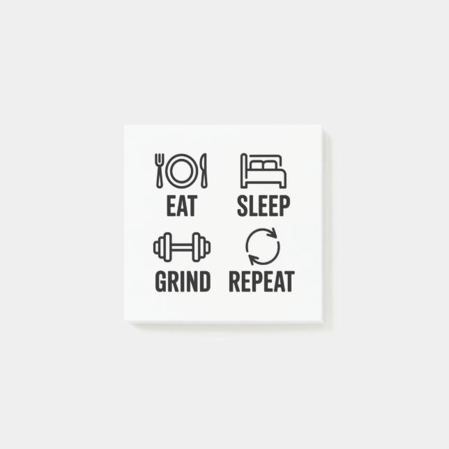 Notas Post-it® Come. Duerme. Trabaja duro. Repite (Anverso)