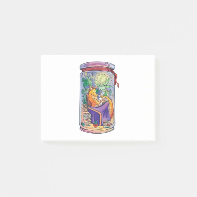 Notas Post-it® Cómodo dragón leyendo libros (Anverso)