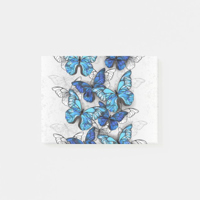 Notas Post-it® Composición de las mariposas blancas y azules (Anverso)