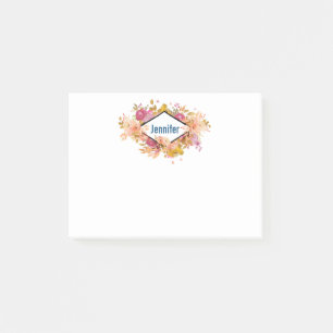 Notas Post-it® Comprimido floral rosado con marco de diamante