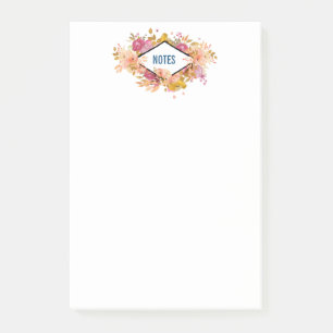 Notas Post-it® Comprimido floral rosado con marco de diamante
