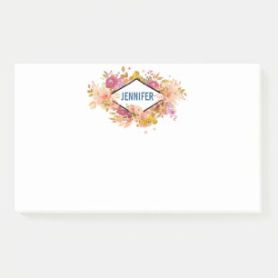 Notas Post-it® Comprimido floral rosado con marco de diamante