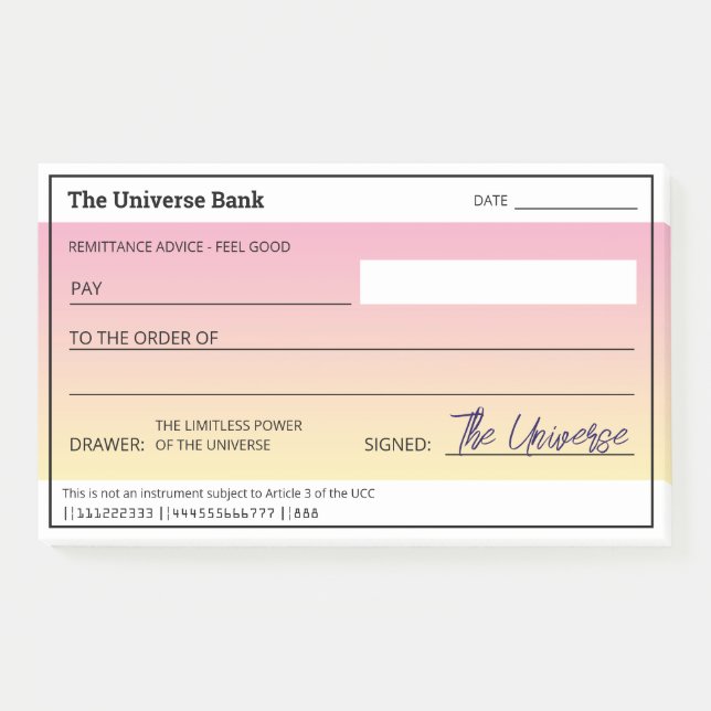 Notas Post-it® Comprobación del dinero Girly Blank Check (Anverso)