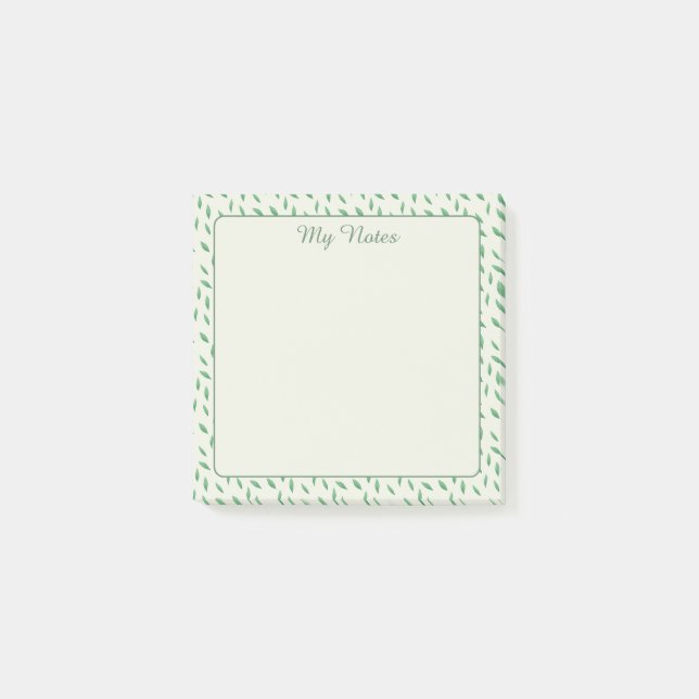 Notas Post-it® con diseño de hojas verdes (Anverso)