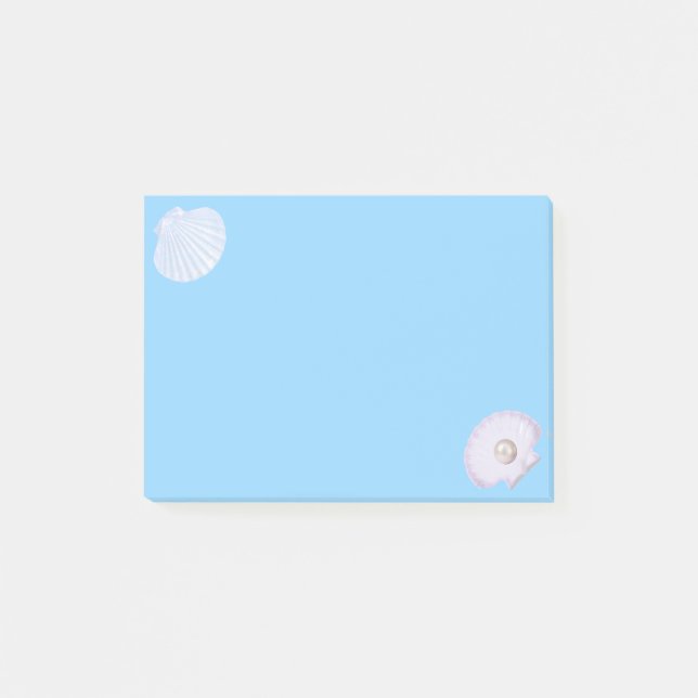 Notas Post-it® Concha de ostra con perla sobre azul claro (Anverso)