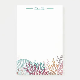 Notas Post-it® Concha de vieira azul y coral