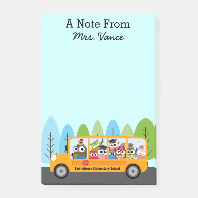 Notas Post-it® Conductor de bus escolar de búho (Anverso)