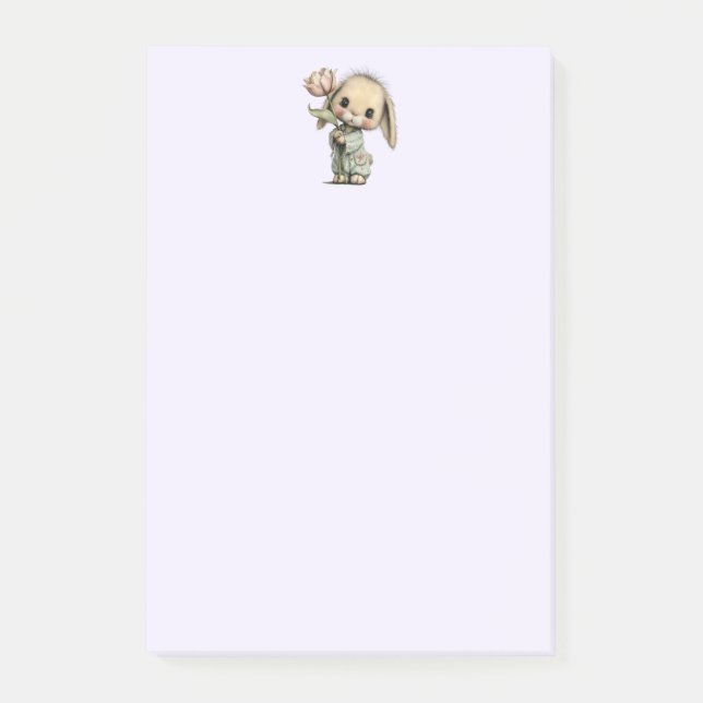 Notas Post-it® Conejito Adorable Sosteniendo un Tulipán (Anverso)