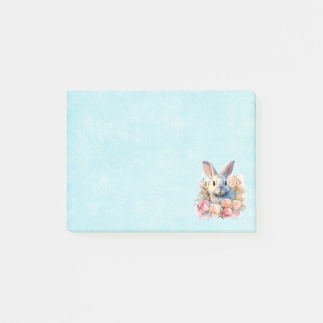 Notas Post-it® Conejito con una guirnalda de rosas Lindo (Anverso)