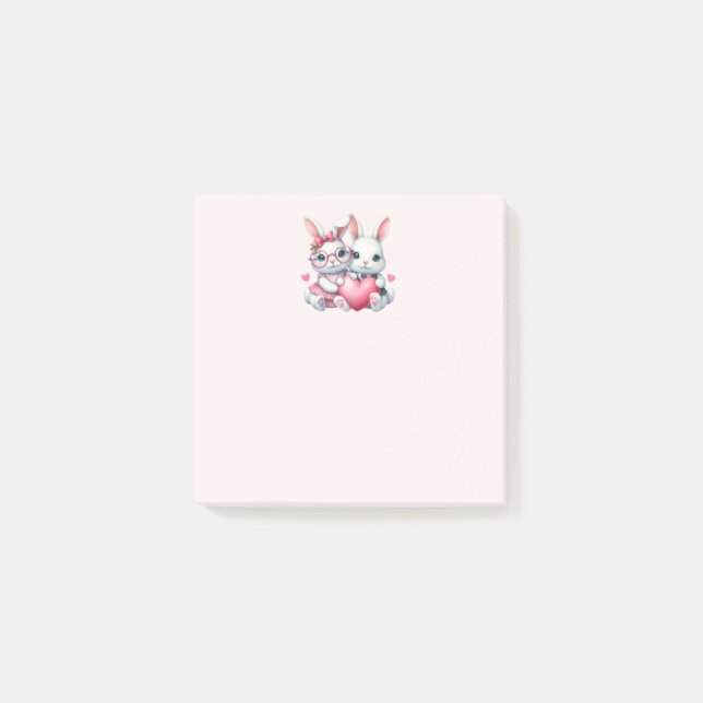 Notas Post-it® Conejitos lindos compartiendo un corazón (Anverso)
