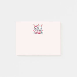 Notas Post-it® Conejitos lindos compartiendo un corazón
