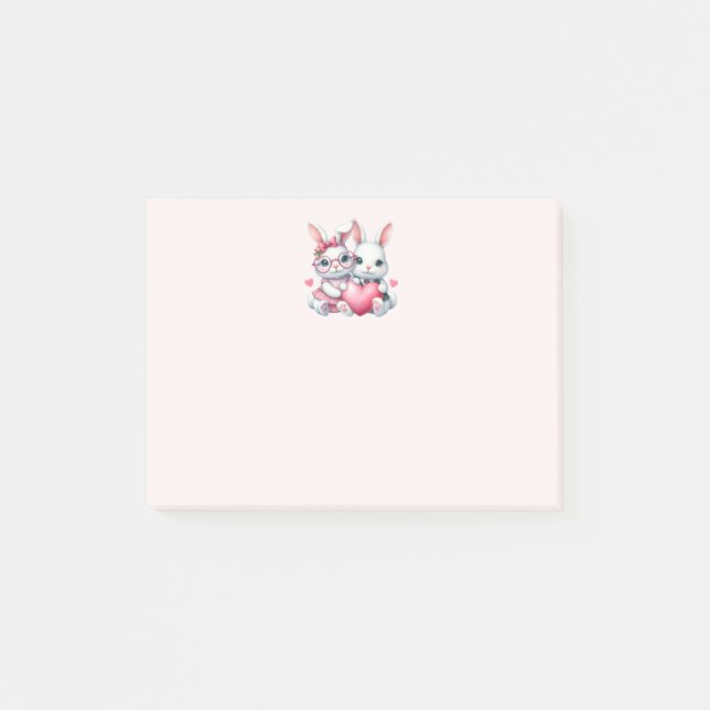 Notas Post-it® Conejitos lindos compartiendo un corazón (Anverso)