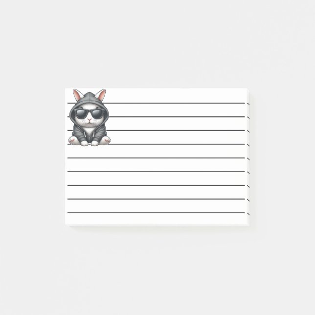 Notas Post-it® Conejo blanco genial con capucha y gafas de sol (Anverso)