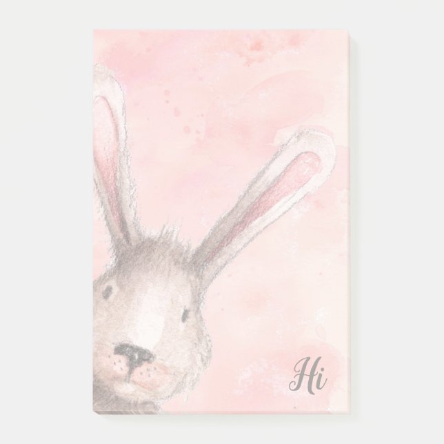 Notas Post-it® Conejo de acuarela rosa (Anverso)