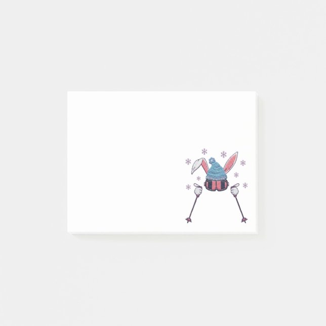 Notas Post-it® Conejo de esquí de lana falsa humor de invierno (Anverso)