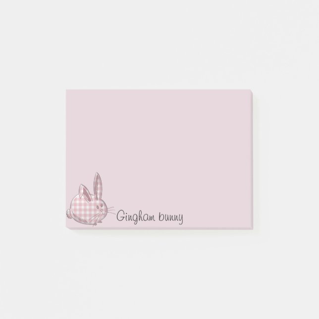 Notas Post-it® conejo de gingham - rosa (Anverso)