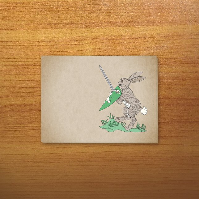 Notas Post-it® Conejo de Guerreros Medievales (Medieval Warrior Rabbit Post-it Notes Pad on Desk)