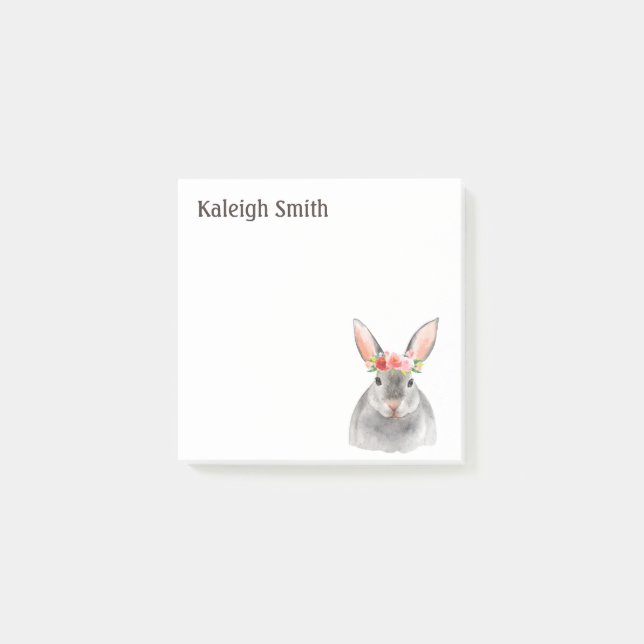 Notas Post-it® Conejo Gris Personalizado Floral Rosa Rojo (Anverso)