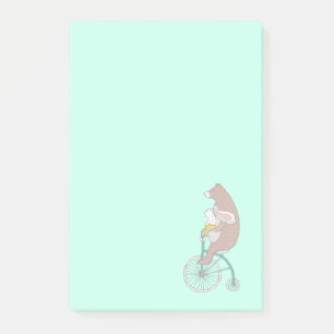 Notas Post-it® Conejo y oso caprichosos montando una bicicleta