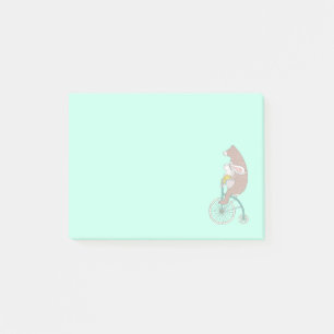 Notas Post-it® Conejo y oso caprichosos montando una bicicleta