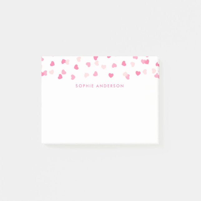 Notas Post-it® Confetti de corazones rosados dispersos (Anverso)