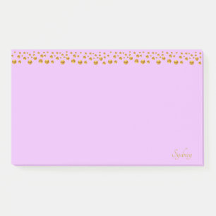 Notas Post-it® Confetti dorado y caligrafía sobre violeta