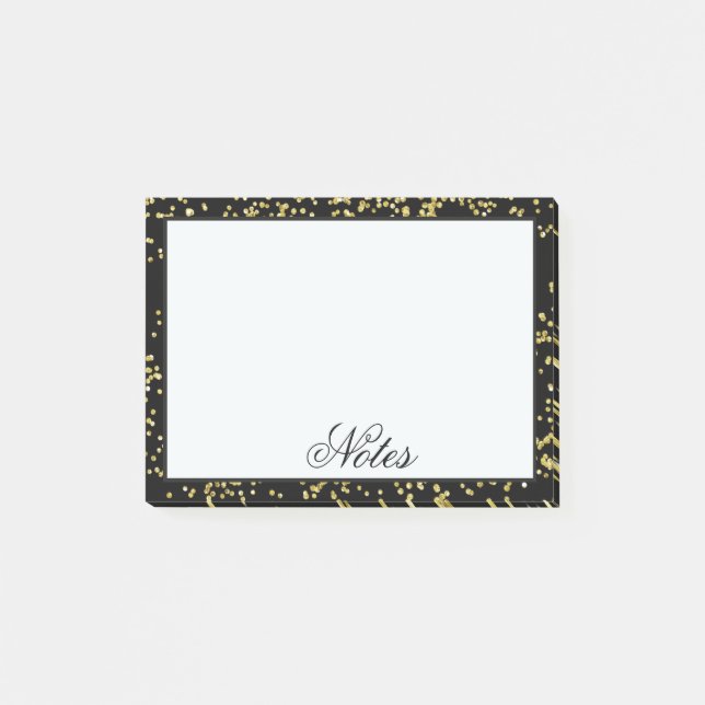 Notas Post-it® Confetti negro y oro personalizado (Anverso)