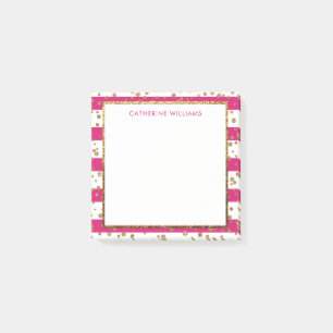 Notas Post-it® Confetti Purpurina de oro de raya blanca magenta r