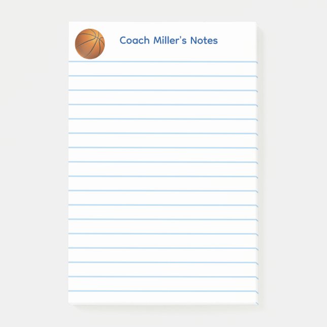 Notas Post-it® Cool Basketball Coach Lined Custom (Anverso)