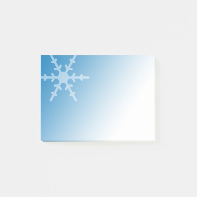 Notas Post-it® Copo de nieve de invierno blanco sobre azul gradie (Anverso)