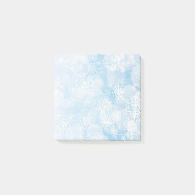 Notas Post-it® Copo de nieve de Navidad en fondo azul (Anverso)