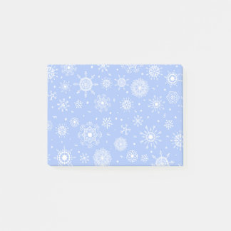 Notas Post-it® Copos de nieve blancos en azul