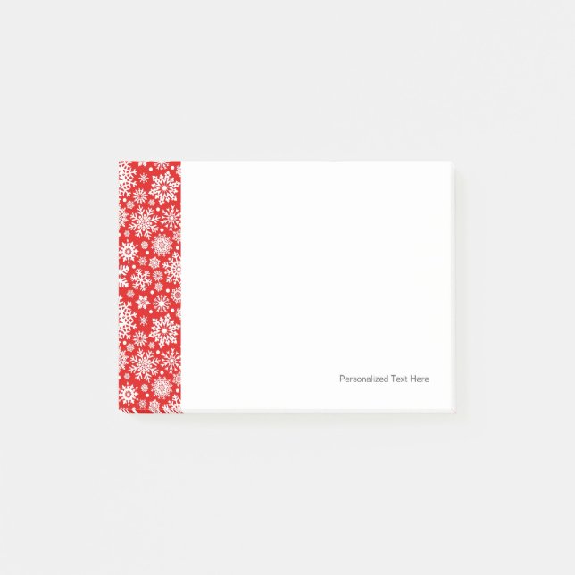 Notas Post-it® Copos de nieve blancos en rojo (Anverso)