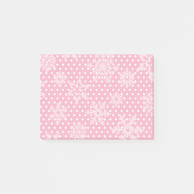 Notas Post-it® Copos de nieve de vacaciones rosas (Anverso)