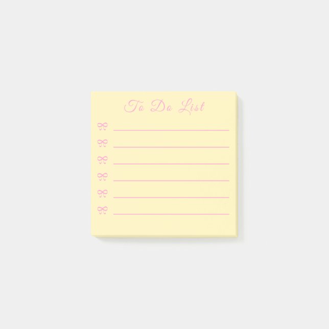 Notas Post-it® Coquette Pink Bow & Yellow Bullet Point To Do List (Anverso)