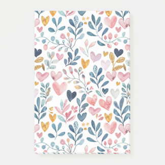 Notas Post-it® Corações em Aquarela