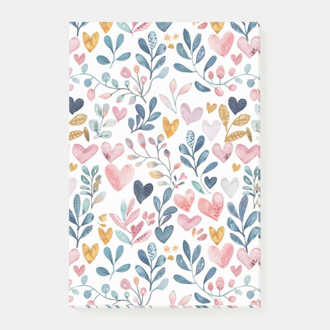 Notas Post-it® Corações em Aquarela (Anverso)