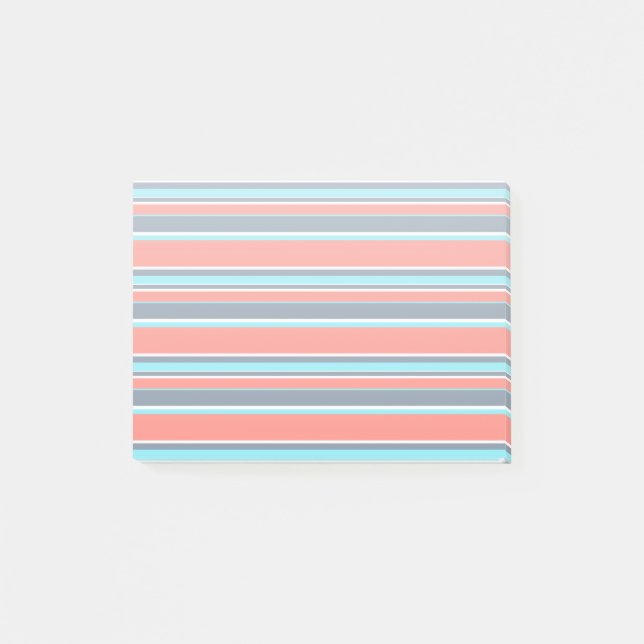Notas Post-it® Corales vivos, franjas azules y grises (Anverso)