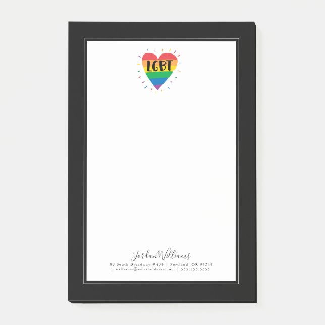 Notas Post-it® Corazón arcoiris LGBT (Anverso)