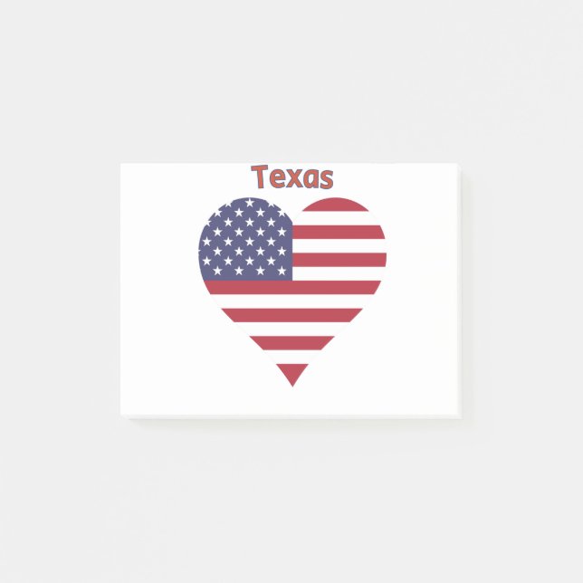 Notas Post-it® Corazón de Bandera Americana de Texas (Anverso)