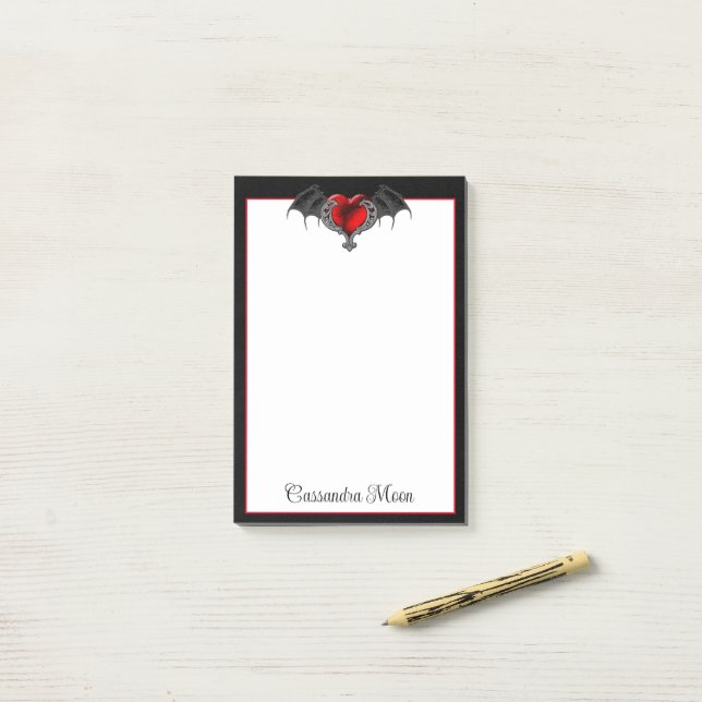 Notas Post-it® Corazón de gótico con alas de murciélago (Escritorio)