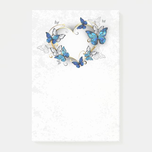 Notas Post-it® Corazón de joyas con mariposas Morfo (Anverso)