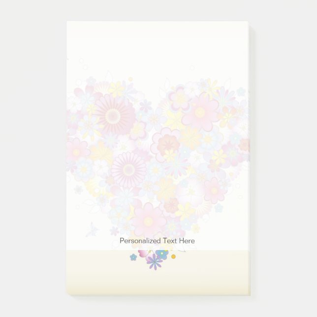 Notas Post-it® Corazón floral con las mariposas (Anverso)