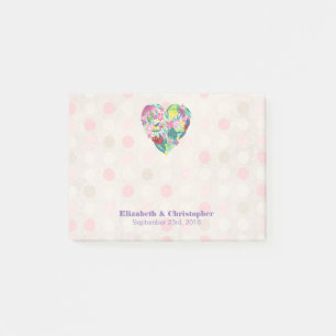 Notas Post-it® Corazón floral de verano en Boda rosa y verde