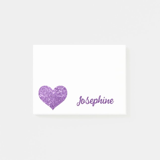 Notas Post-it® Corazón Morado Brillante Lindo Nombre Personalizad (Anverso)