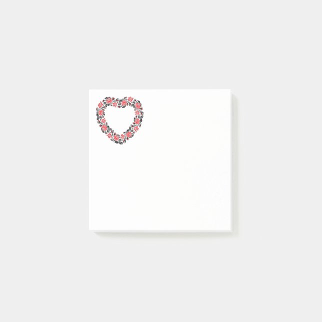 Notas Post-it® Corazón original de flores rojas costillas (Anverso)