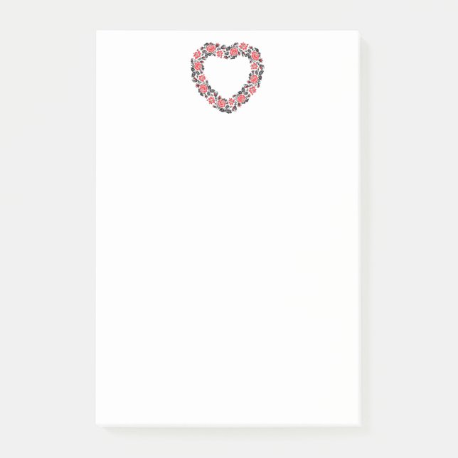 Notas Post-it® Corazón original de flores rojas costillas (Anverso)